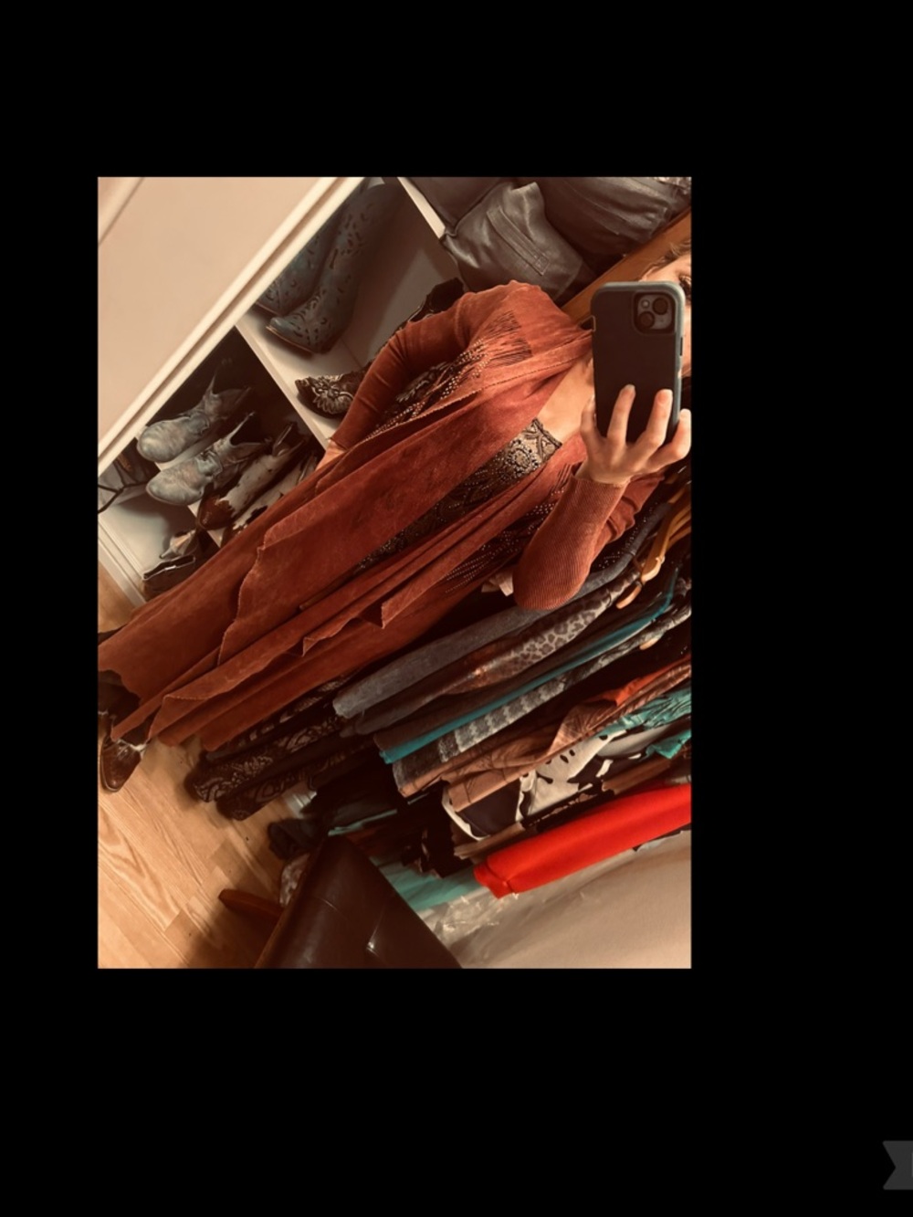 Vocal Beautiful Rust Open-Front Duster Coat